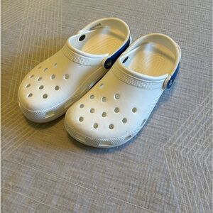 Women’s red white and blue Crocs